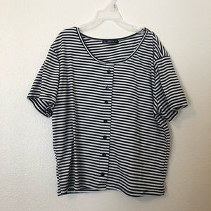 Black and white striped fitted crop top